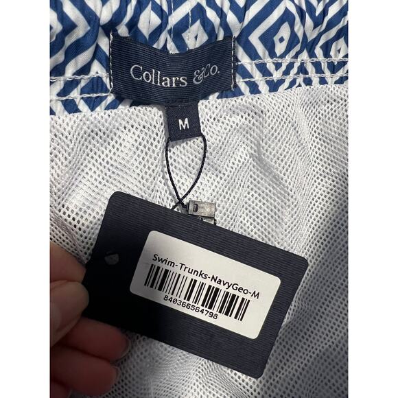 NWT Collars & Co Men's 7” Riviera Swim Trunks Shorts Navy Blue White Geo Size M - Picture 8 of 10